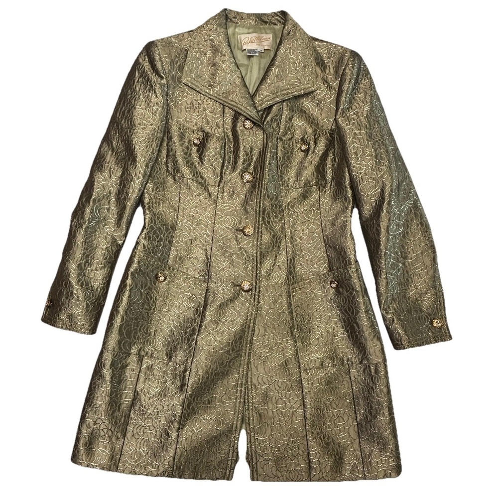 Vintage Rickie Freeman For T.J. Nites Metallic Brocade Coat Womens 10 Teri Jon